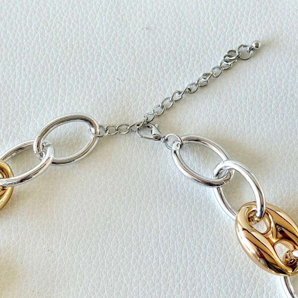 New Gorgeous Camila Coelho Big Puffed Gold Silver Mariner Links Necklace 18”+3” - Picture 8 of 16